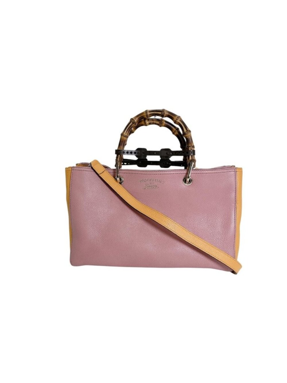 Gucci Bicolor 2-Way Bag Bamboo Handbag Pink